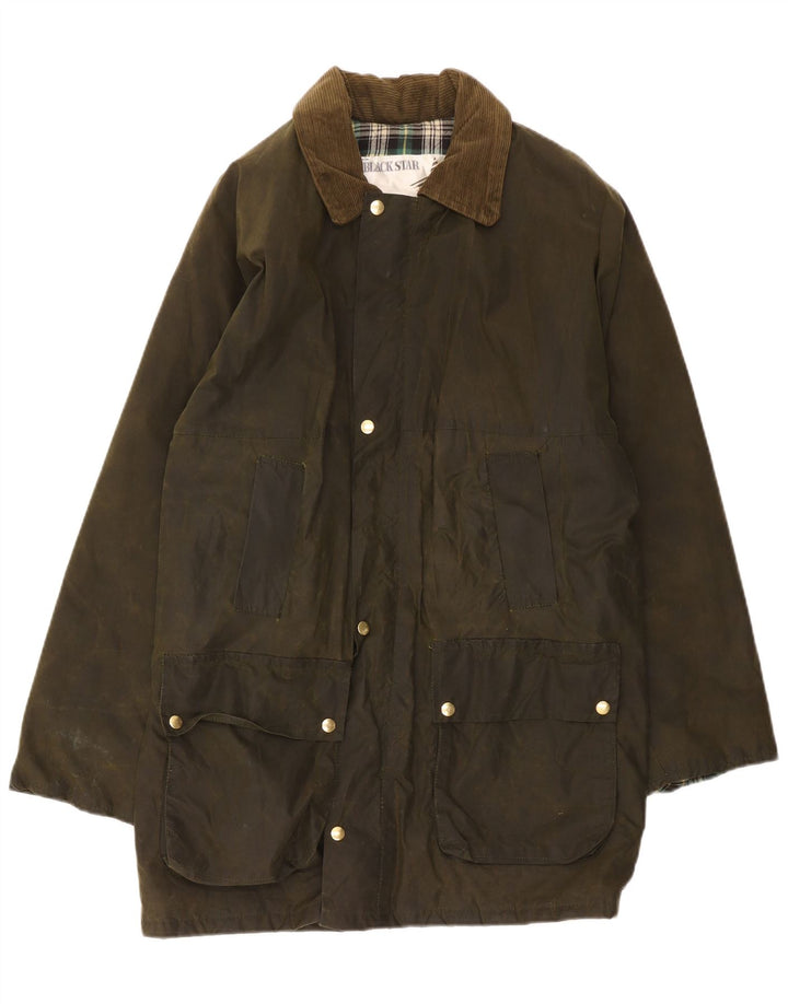 Vintage męski płaszcz z woskowanej bawełny UK 38 Medium Khaki