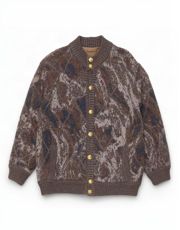 Vintage męska dzianinowa kurtka bomber UK 36 Small Grey Argyle/diamentowa wełna