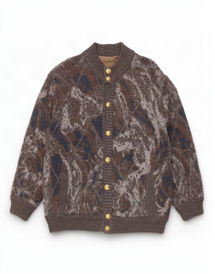 Vintage męska dzianinowa kurtka bomber UK 36 Small Grey Argyle/diamentowa wełna
