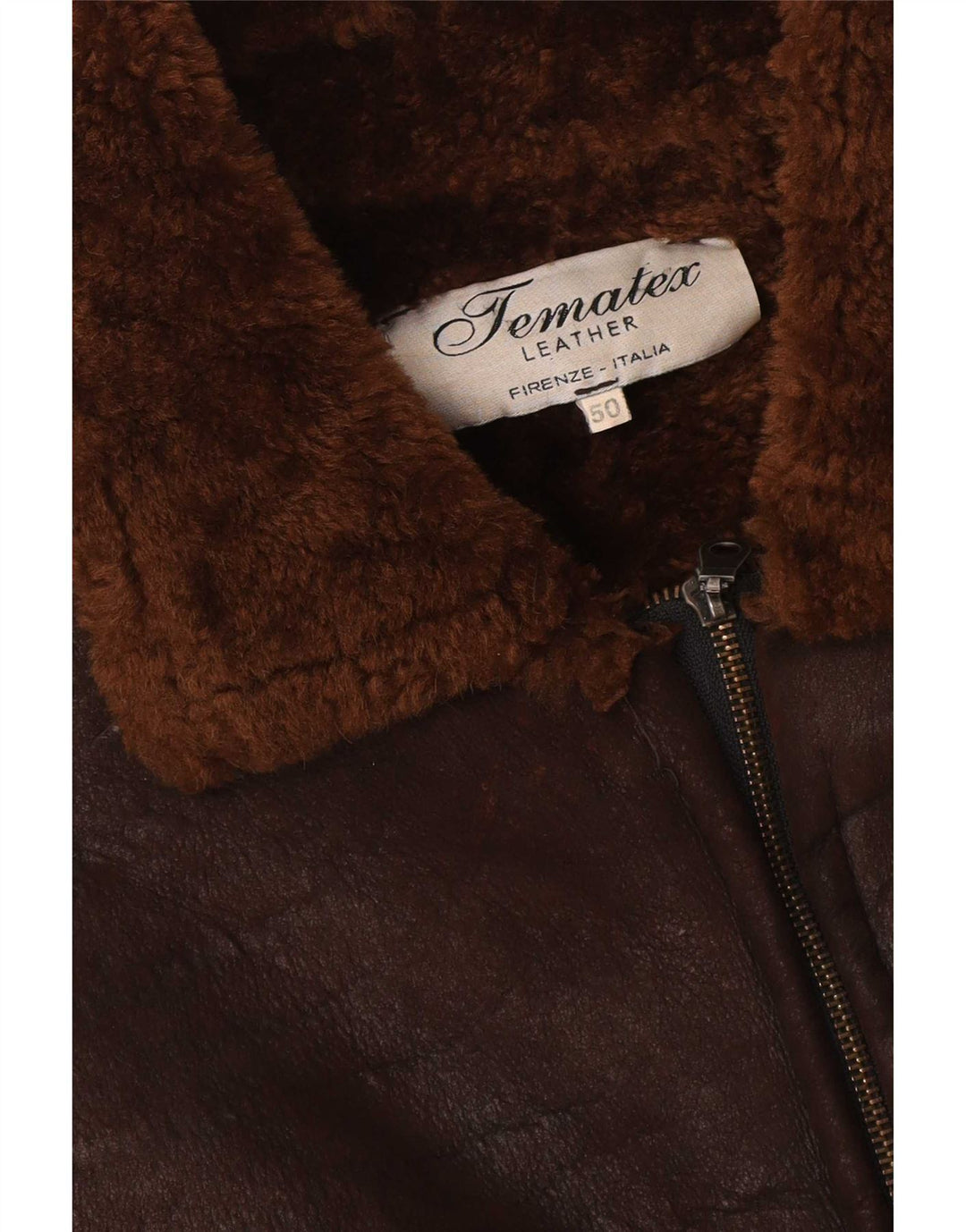 Vintage męska kurtka shearling IT 50 duża brązowa skóra