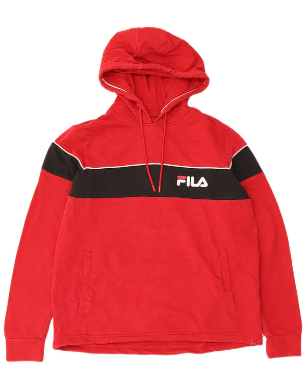 Męska bluza z kapturem Fila z grafiką XS, bawełniana w kolorze czerwonym, z blokami kolorów
