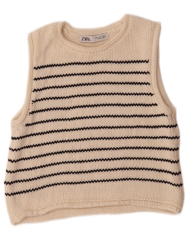 Damski podkoszulek Zara Crop Vest UK 10 w małe białe paski, bawełniany