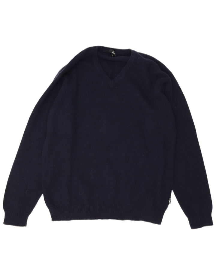 Męski sweter Asics z dekoltem w kształcie litery V, duży, granatowy, z owczej wełny
