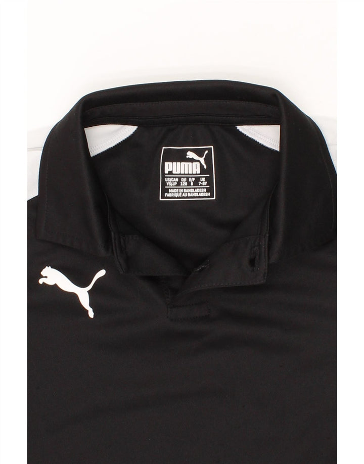 PUMA Boys Polo Shirt 7-8 Years Black Colourblock Polyester Vintage Puma and Second-Hand Puma from Messina Hembry 