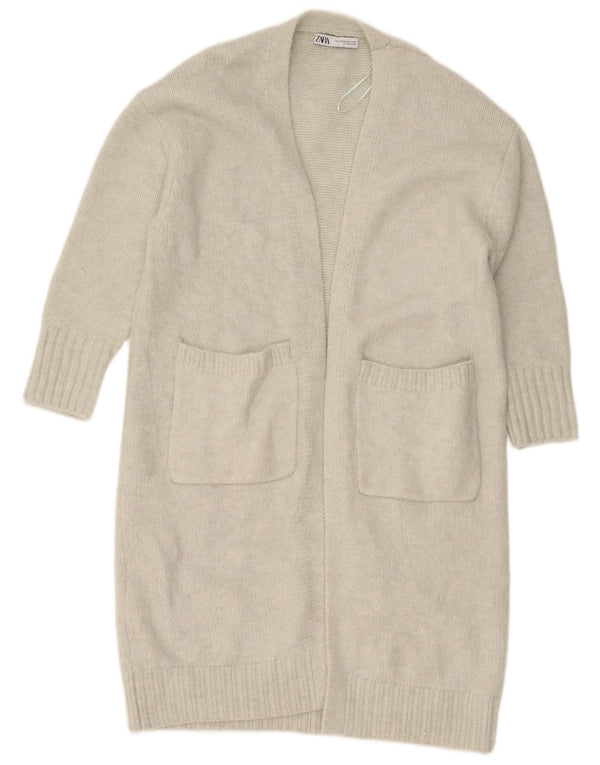 Damski, oversize'owy, długi, otwarty sweter rozpinany Zara UK 6 XS, szary poliester