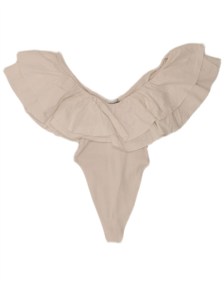 Damskie body z falbanką Zara UK 8 Small, biała bawełna