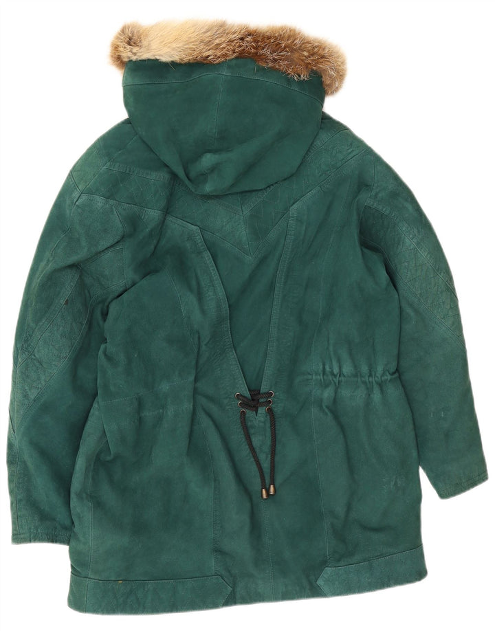 Vintage damska zamszowa kurtka typu parka oversize IT 40 mała zielona skóra