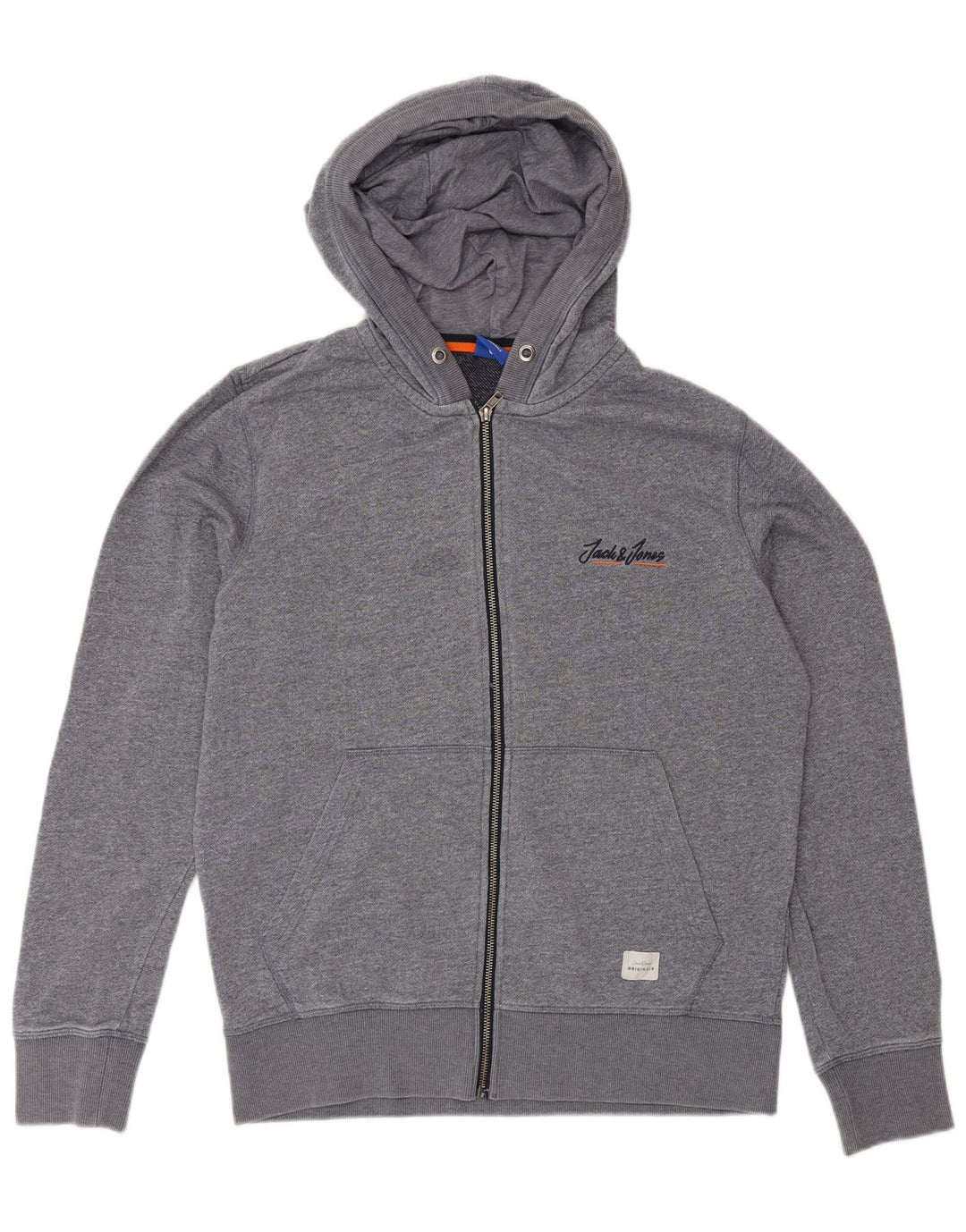 Męski sweter z kapturem i zamkiem Jack & Jones, średnioszary, nakrapiany poliester