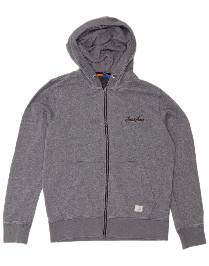 Męski sweter z kapturem i zamkiem Jack & Jones, średnioszary, nakrapiany poliester