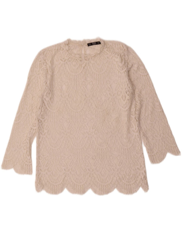 Damska prześwitująca bluzka z rękawem 3/4 Zara UK 10 Small White Paisley