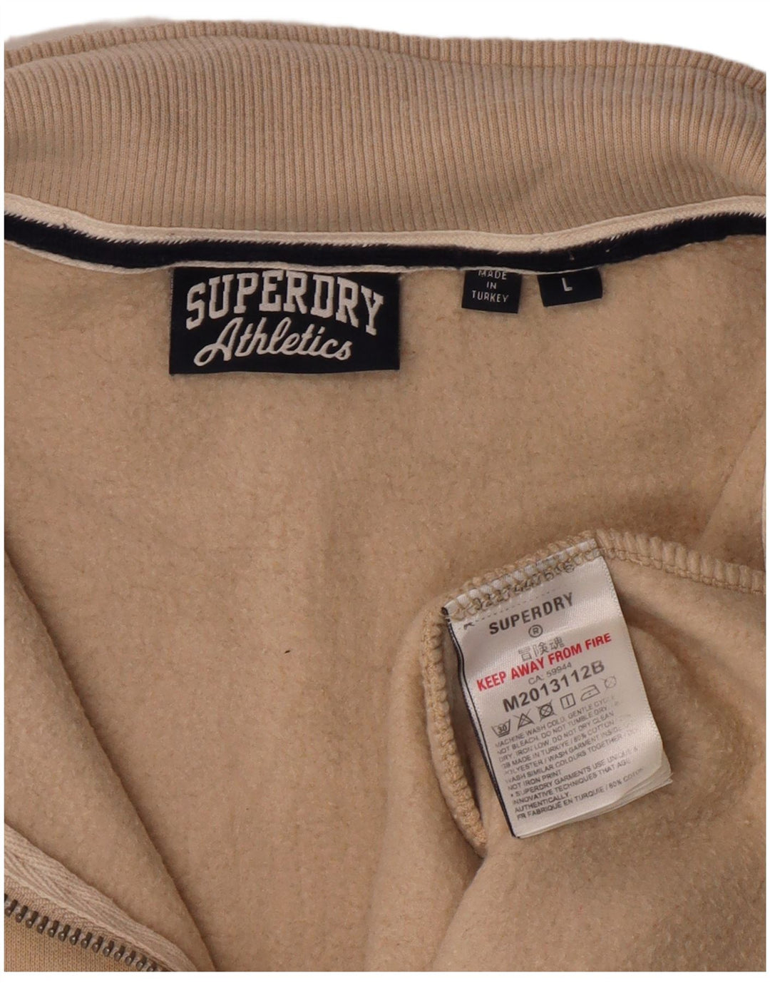 SUPERDRY Męski sweter z zamkiem błyskawicznym, duży, beżowy, bawełniany