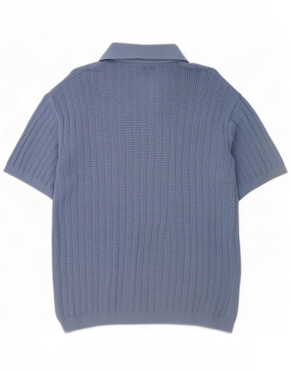 Zara Mens Short Sleeve Cardigan Sweater Medium Blue Cotton