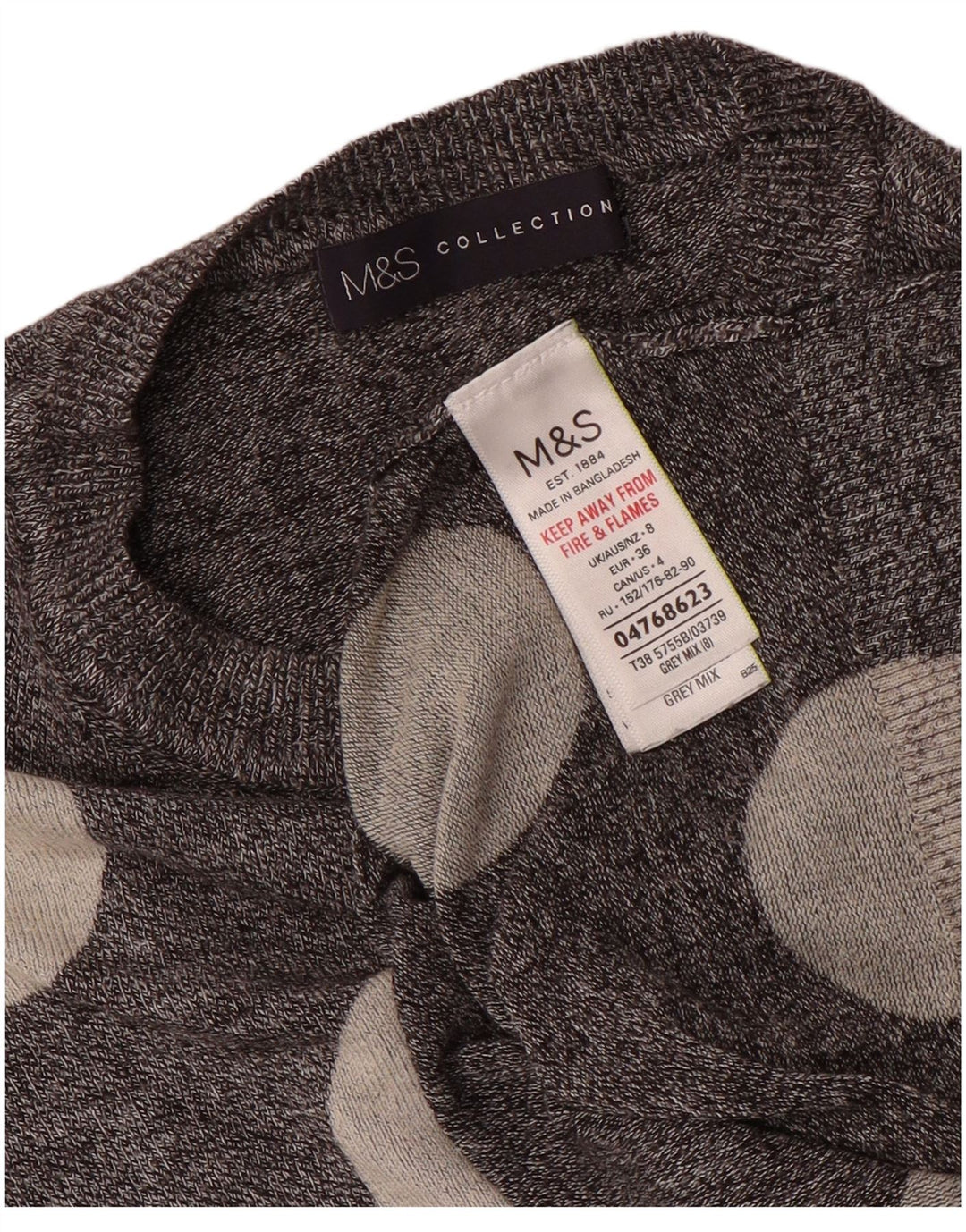 Marks & Spencer Damski sweter z okrągłym dekoltem, UK 8, mały, szary w kropki