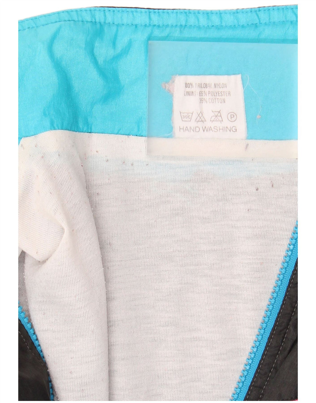 Męska kurtka dresowa w stylu vintage, średni niebieski nylon z blokami kolorów
