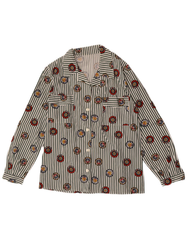 Damska koszula w stylu vintage z grafiką UK 14, średnia, wielokolorowa w prążki