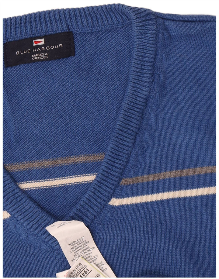 Męski sweter Marks & Spencer Blue Harbor z dekoltem w kształcie litery V, XL w niebieskie paski