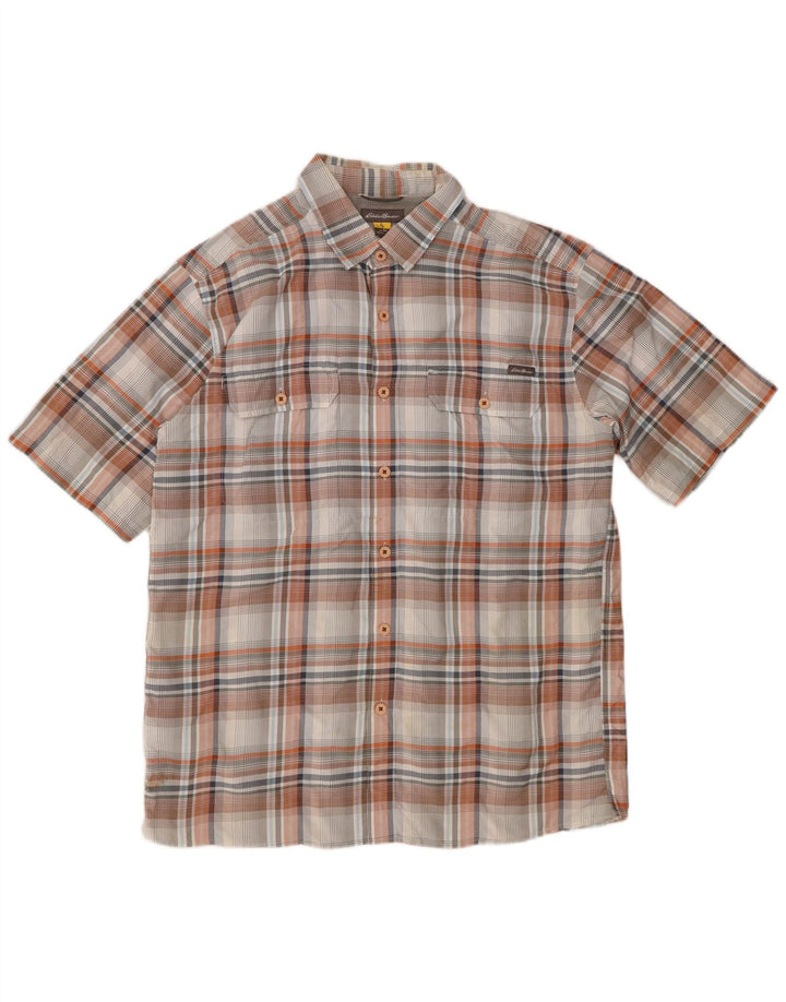 Koszula męska z krótkim rękawem EDDIE BAUER, poliester w średnią wielobarwną kratkę