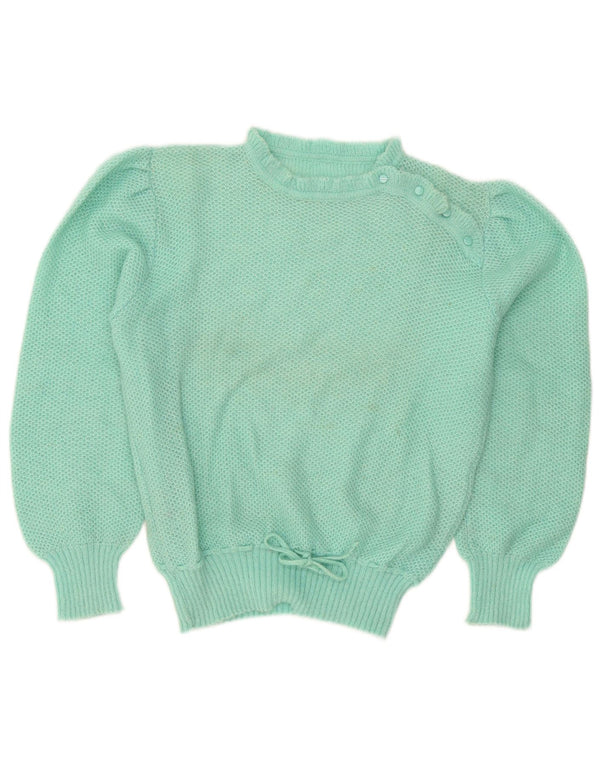 Sweter damski w stylu vintage z okrągłym dekoltem UK 14, duży turkusowy