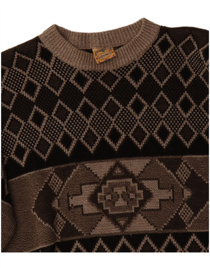 Męski sweter z okrągłym dekoltem w stylu vintage, XL, brązowy Fair Isle