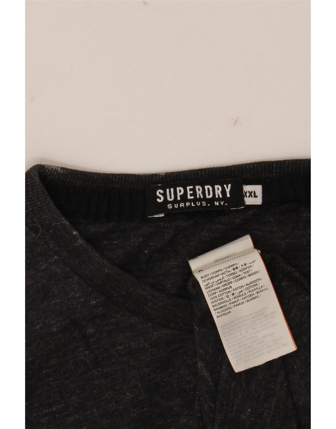 SUPERDRY Męski top z długim rękawem 2XL, szara, nakrapiana bawełna