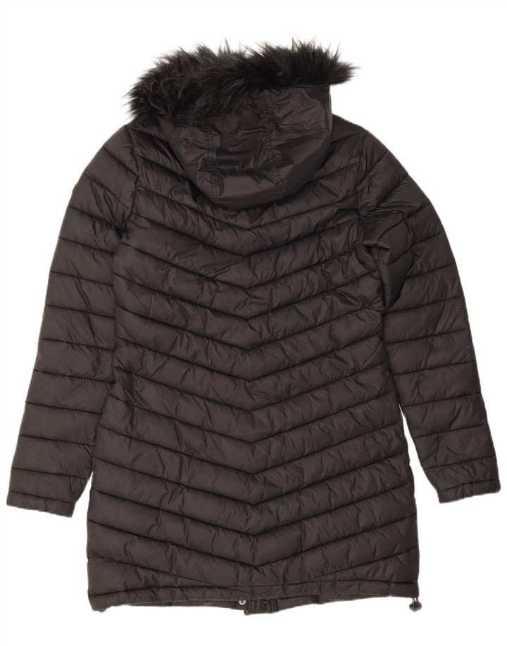 Damski ocieplany płaszcz z kapturem Superdry UK 14, średni czarny nylon