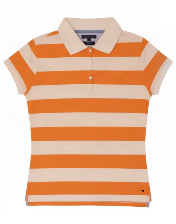 Damska koszulka polo Slim Fit Tommy Hilfiger UK 14, duża, bawełniana w pomarańczowe paski