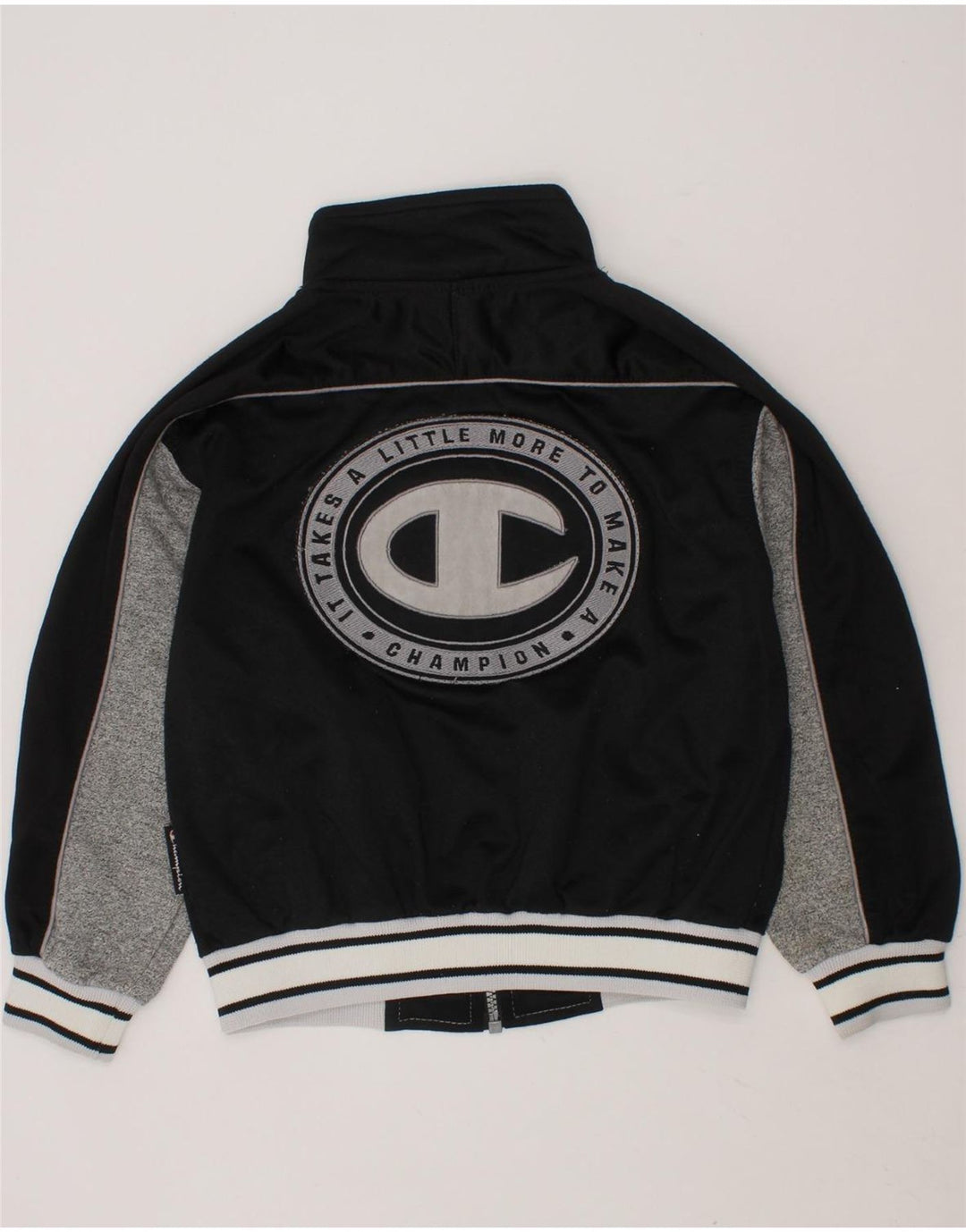 CHAMPION Boys Graphic Tracksuit Top Jacket 5-6 Years Black Colourblock Vintage Champion and Second-Hand Champion from Messina Hembry 
