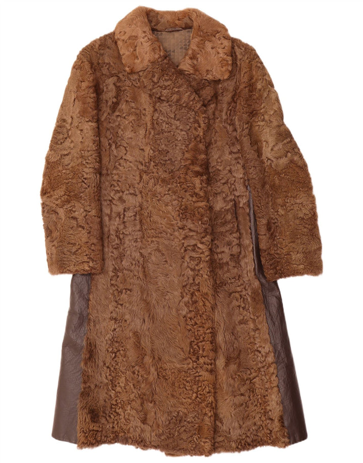 VINTAGE Damski płaszcz futrzany UK 10 Mały Brązowy