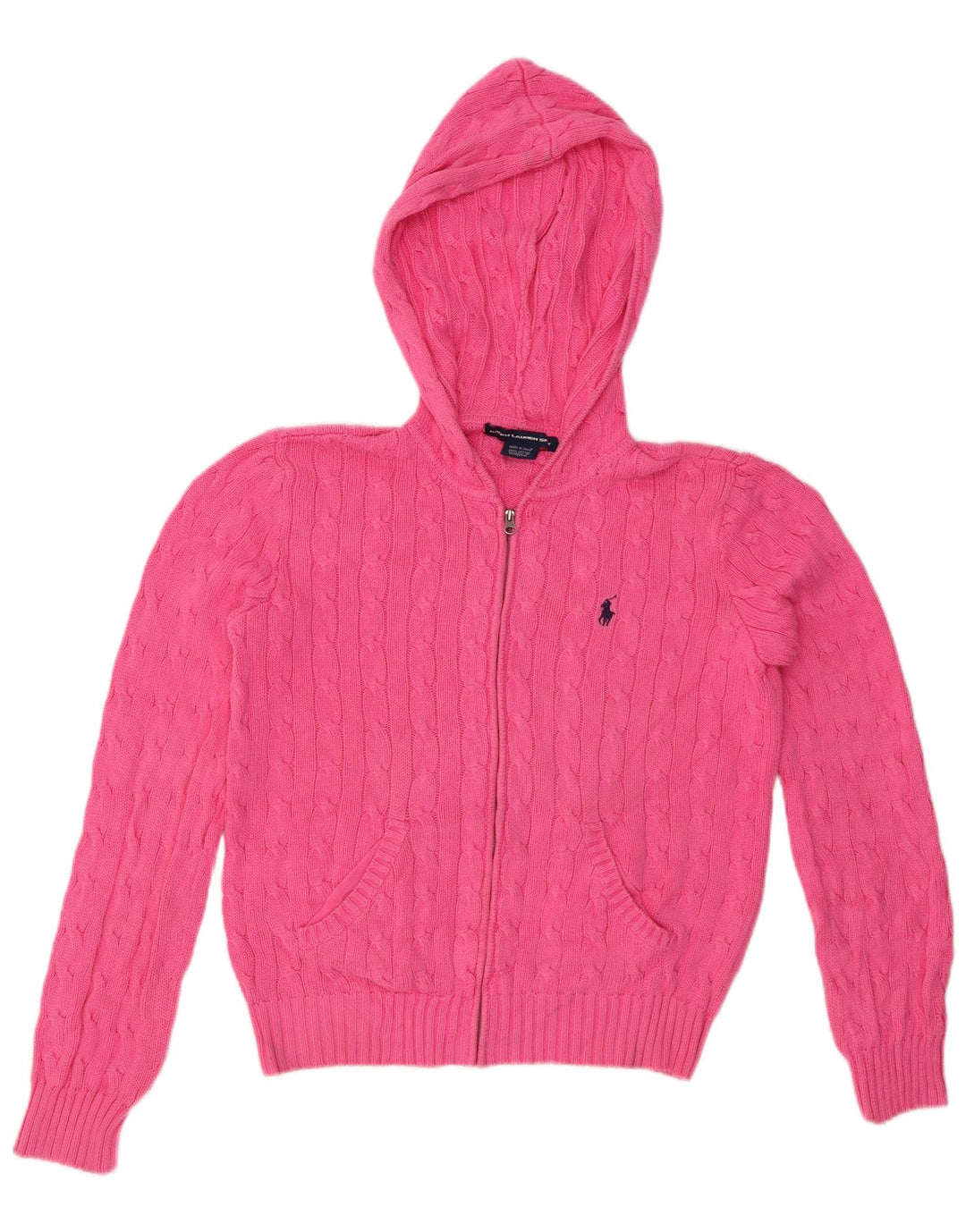 Damski sweter rozpinany z kapturem Ralph Lauren UK 16, duży, różowy, bawełniany