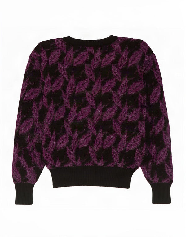 Sweter damski w stylu vintage z dekoltem w łódkę UK 14 Średni fiolet w kwiaty