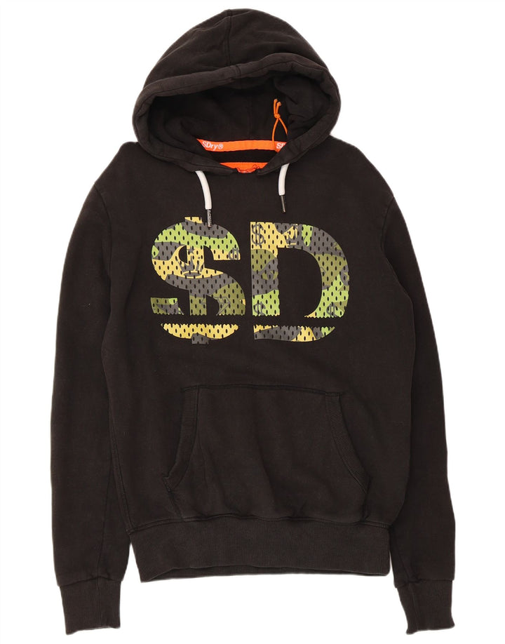 Męski sweter z kapturem Superdry z grafiką, średniej wielkości, czarny, bawełniany