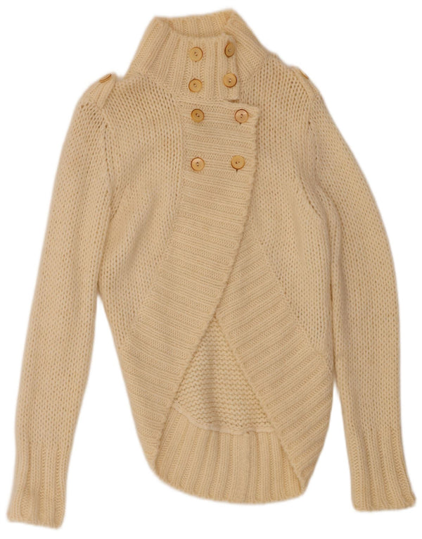 ZAMKNIĘTY Sweter damski kardigan UK 14, duży, wełniany w kolorze złamanej bieli