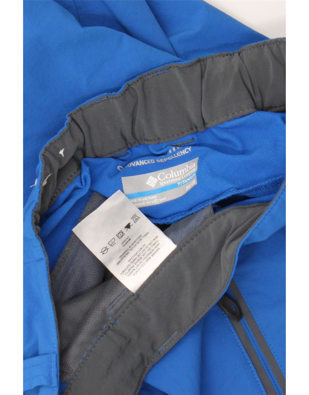 Męskie spodenki cargo Columbia Titanium W36, duże, niebieskie, nylonowe bloki kolorów