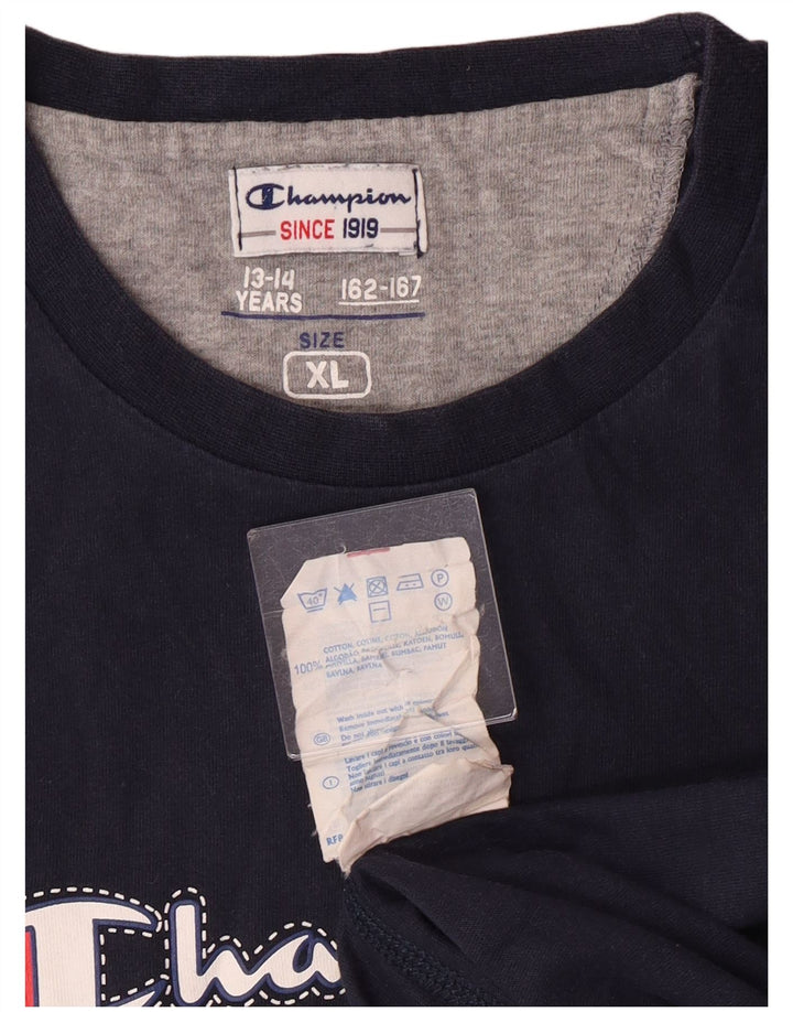 Chłopięcy top z grafiką Champion z długim rękawem 13-14 lat XL, granatowy, bawełniany