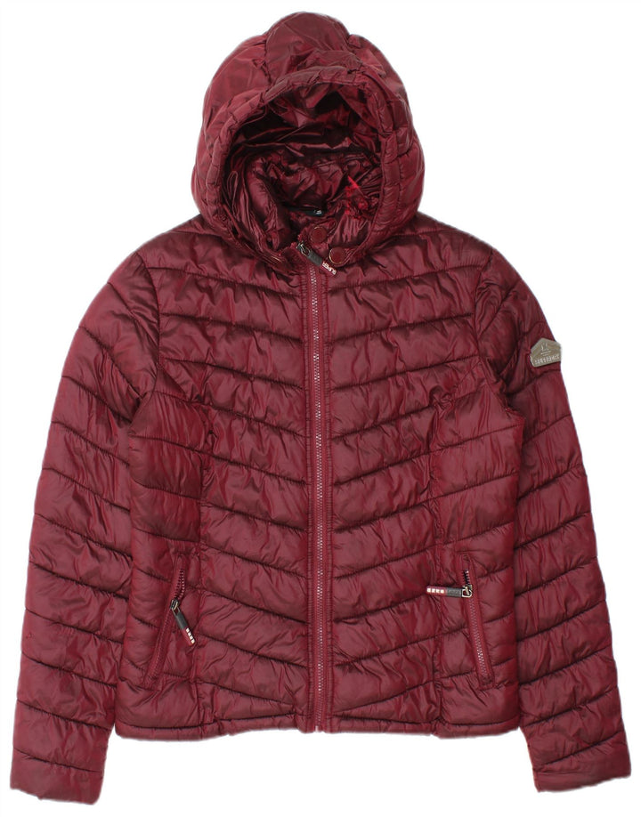 Damska wyściełana kurtka z kapturem Superdry UK 14, średni bordowy nylon