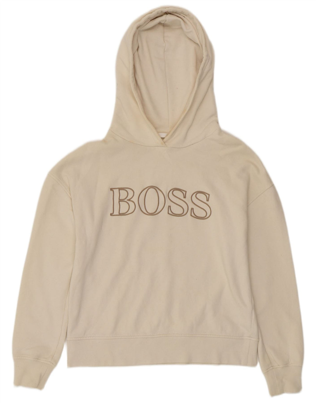 Damski sweter HUGO BOSS z grafiką, oversize, UK 10, mały, w kolorze złamanej bieli