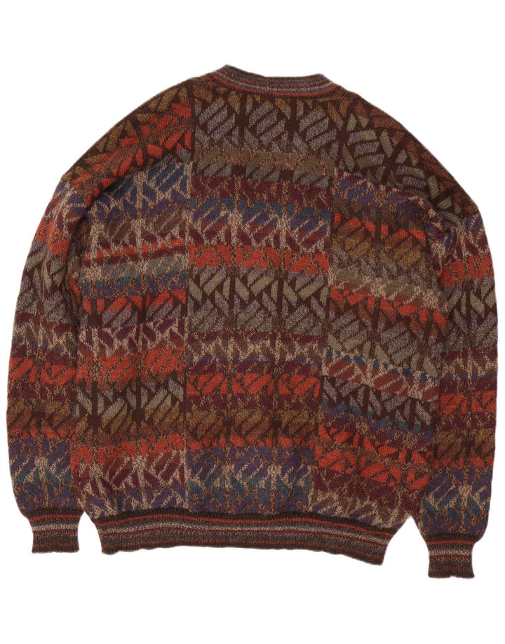 Intiwara Męski sweter kardiganowy, duży, wielokolorowy, geometryczny, wełna z alpaki