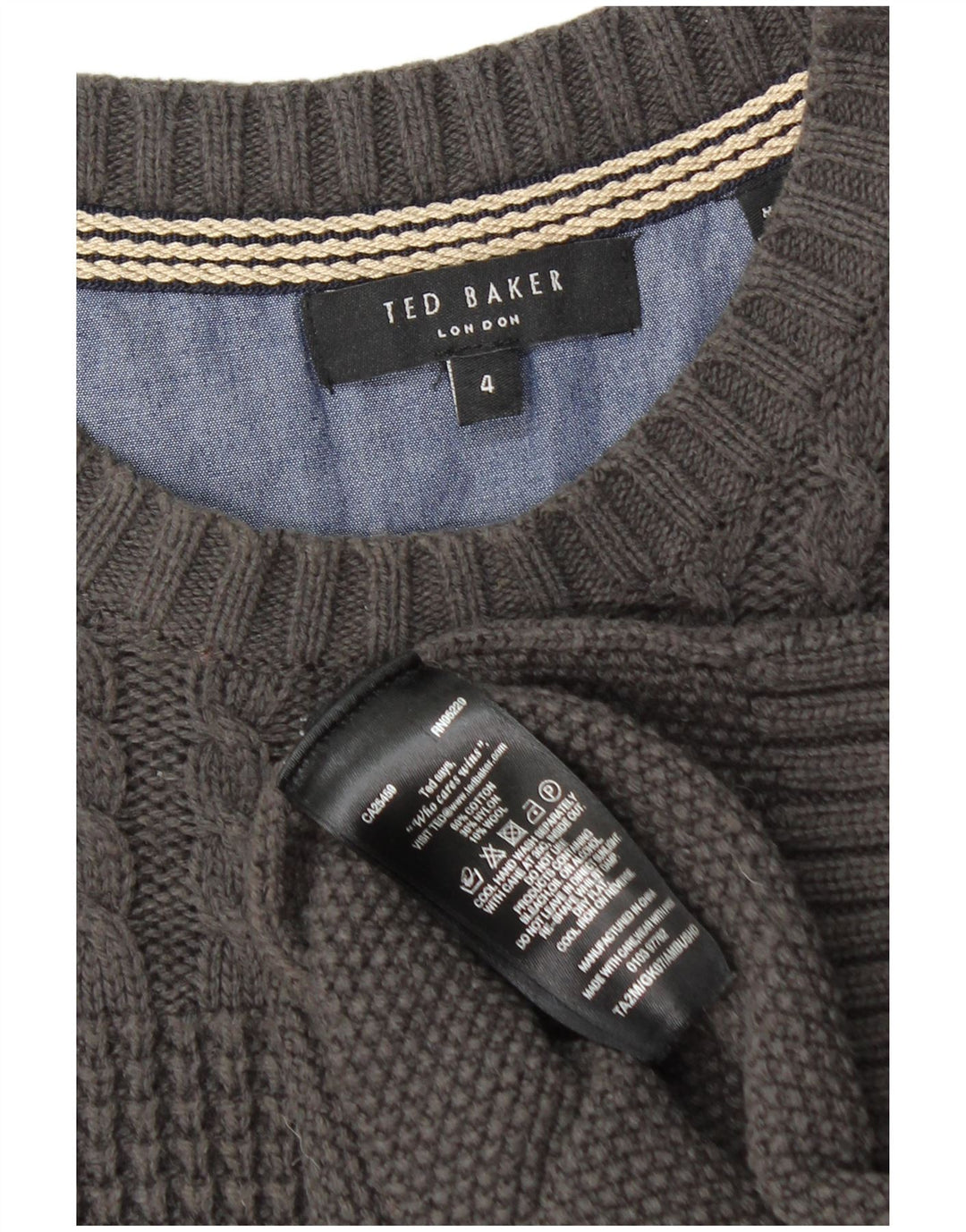 Damski sweter Ted Baker z dekoltem w łódkę, rozmiar 4, duży, szary, bawełniany