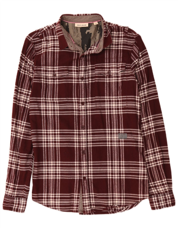 Koszula flanelowa męska Dkny, bawełniana w średnią bordową kratkę