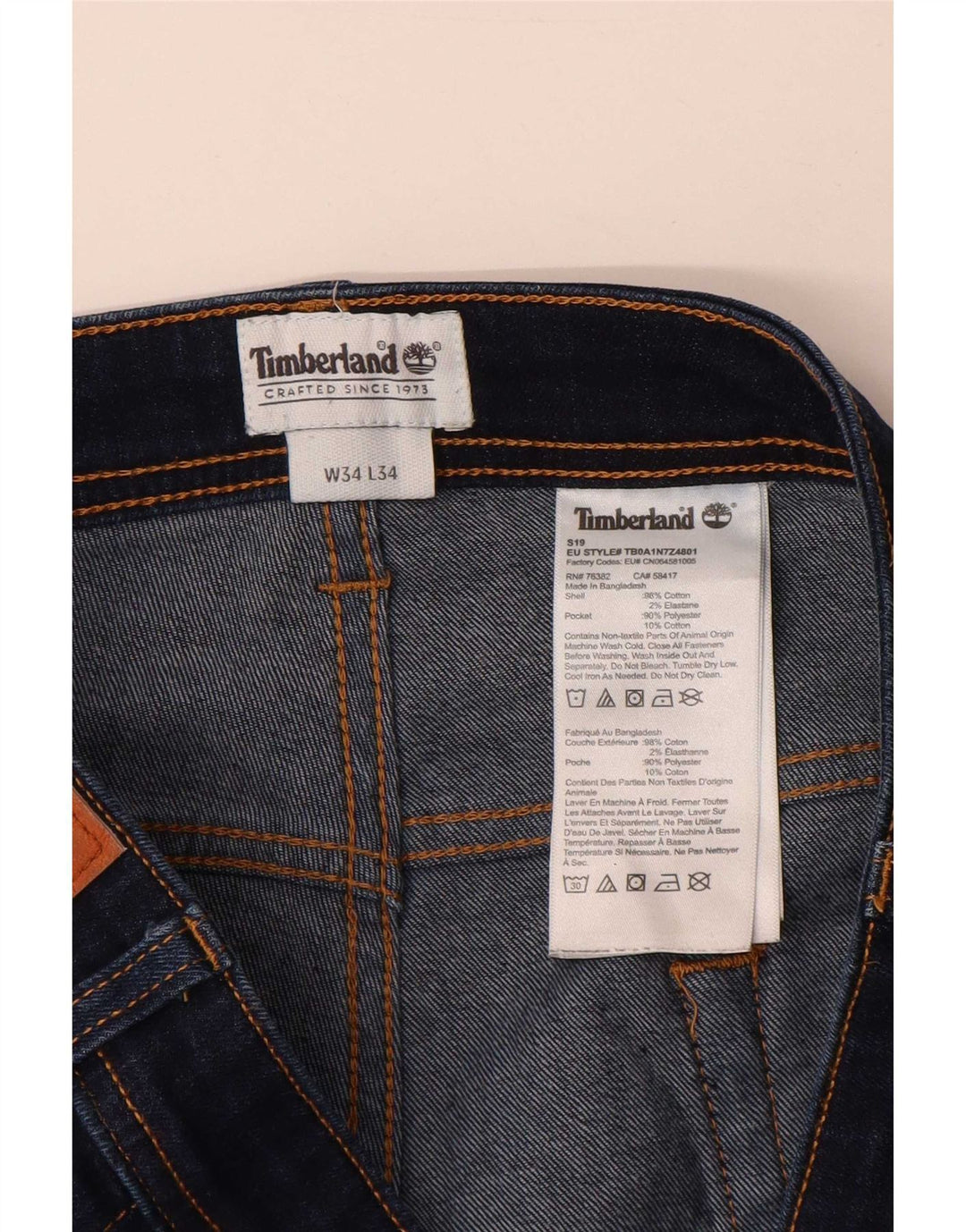 Męskie jeansy Timberland Slim W34 L34 Granatowa bawełna