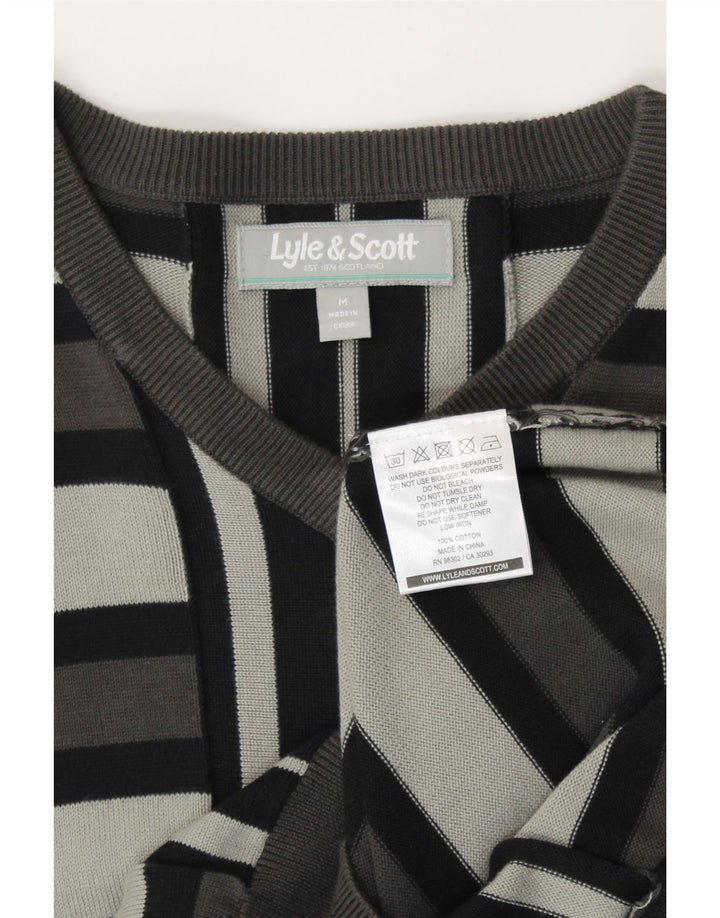 Męski sweter z dekoltem w kształcie litery V, LYLE & SCOTT, bawełniany w średnie szare paski