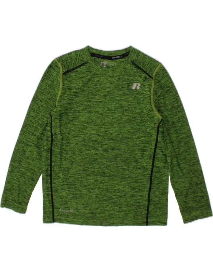 RUSSELL ATHLETIC Boys Top Long Sleeve 6-7 Years Small Green Flecked Vintage Russell Athletic and Second-Hand Russell Athletic from Messina Hembry 