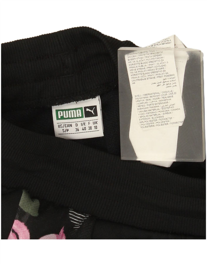 Damskie spodnie dresowe Puma UK 10, małe, czarne, z poliestru w kwiaty