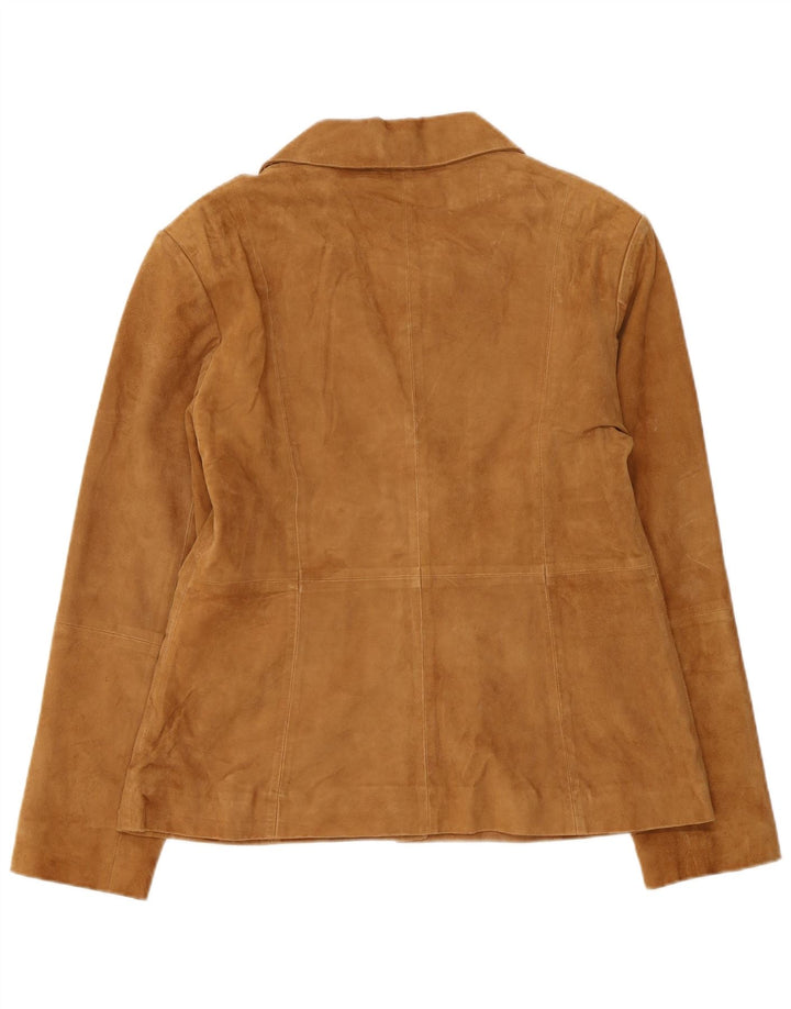 Damska marynarka zapinana na 4 guziki, zamszowa Helium UK 16, duża brązowa skóra