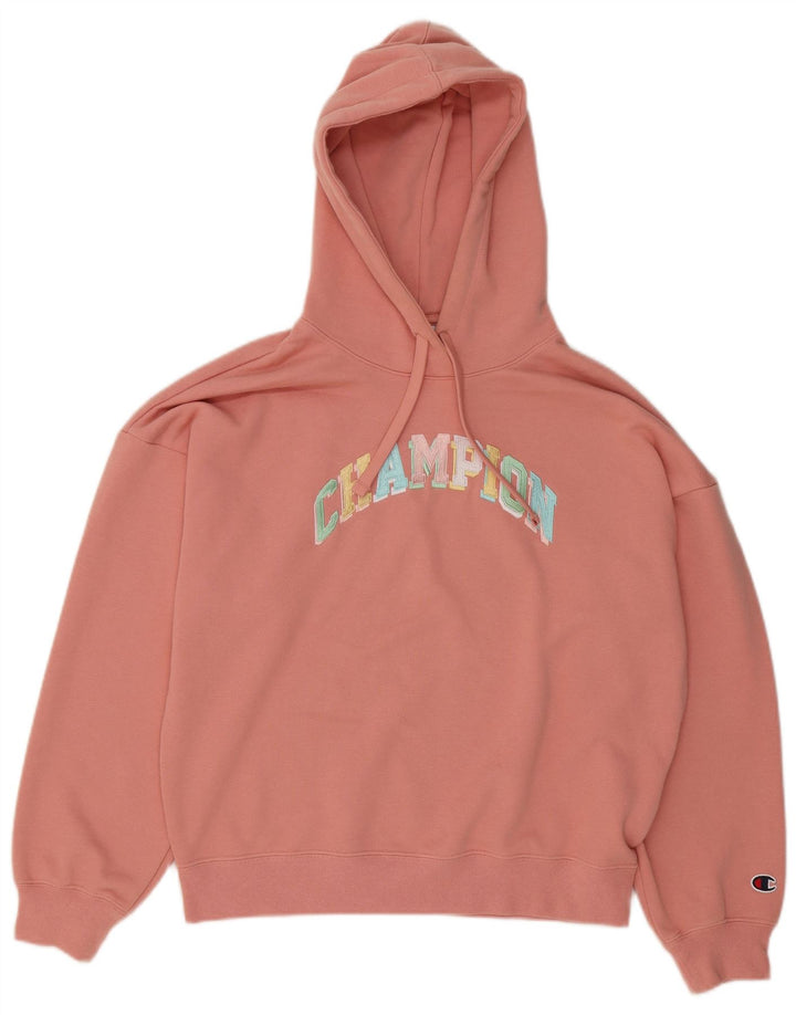 CHAMPION Womens Graphic Oversized Hoodie Jumper UK 14 Medium Pink