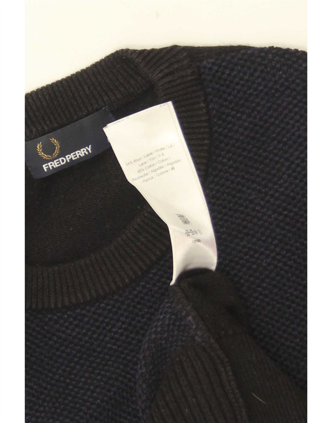 Męski sweter Fred Perry z okrągłym dekoltem, duży granatowy, wełniany blok kolorów