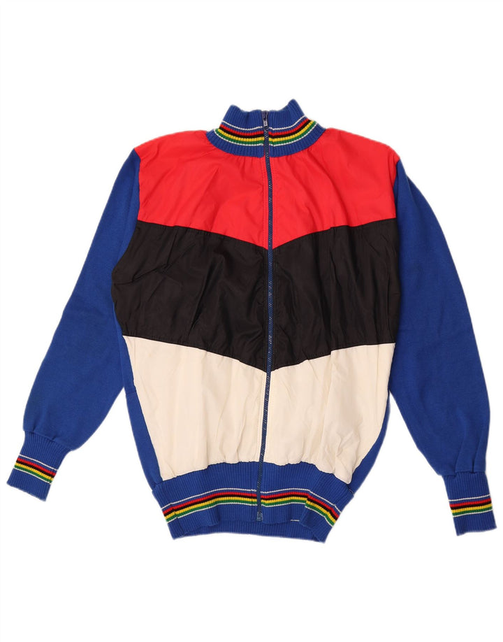 Męski sweter rozpinany w stylu vintage, średni, wielobarwny blok kolorów