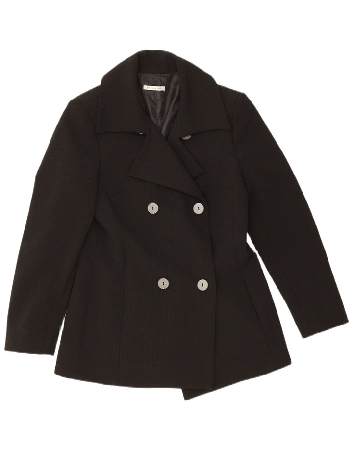 Vintage damski płaszcz w groszki IT 44, średni czarny poliester w prążki