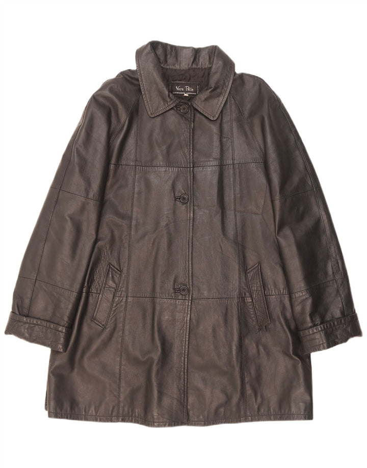 Vintage damski płaszcz skórzany IT 48 XL czarna skóra