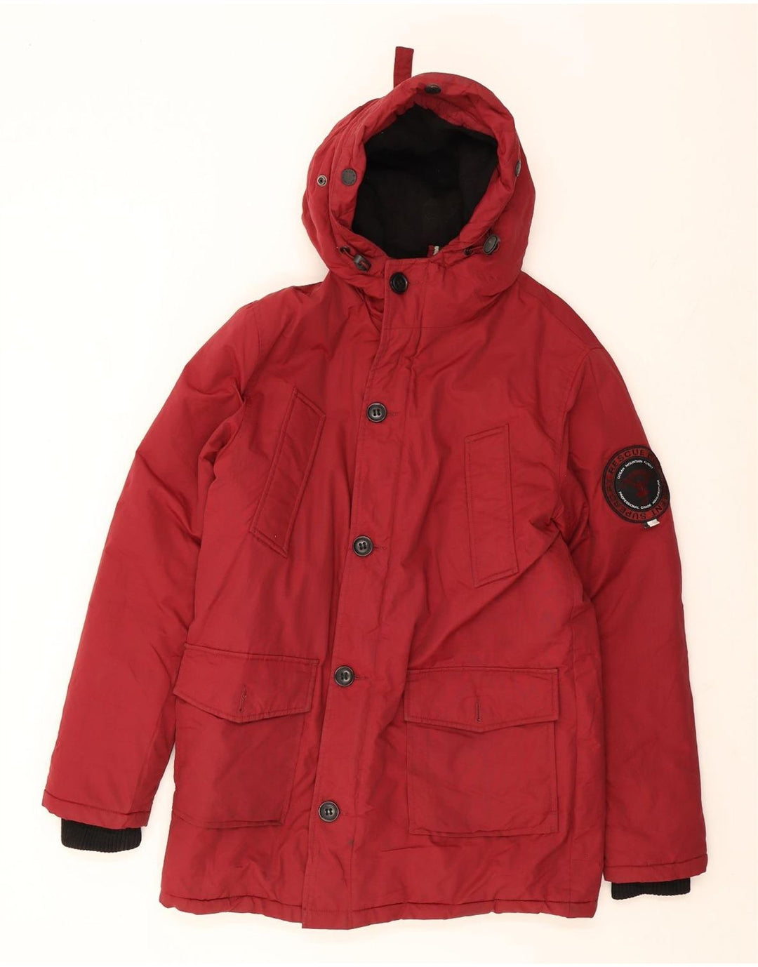 Męska ocieplana kurtka z kapturem Superdry UK 38, średni bordowy nylon